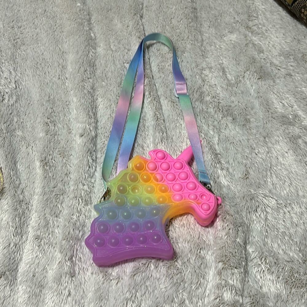 Unicorn pop it purse adjustable nylon strap to shorten or lengthen like new